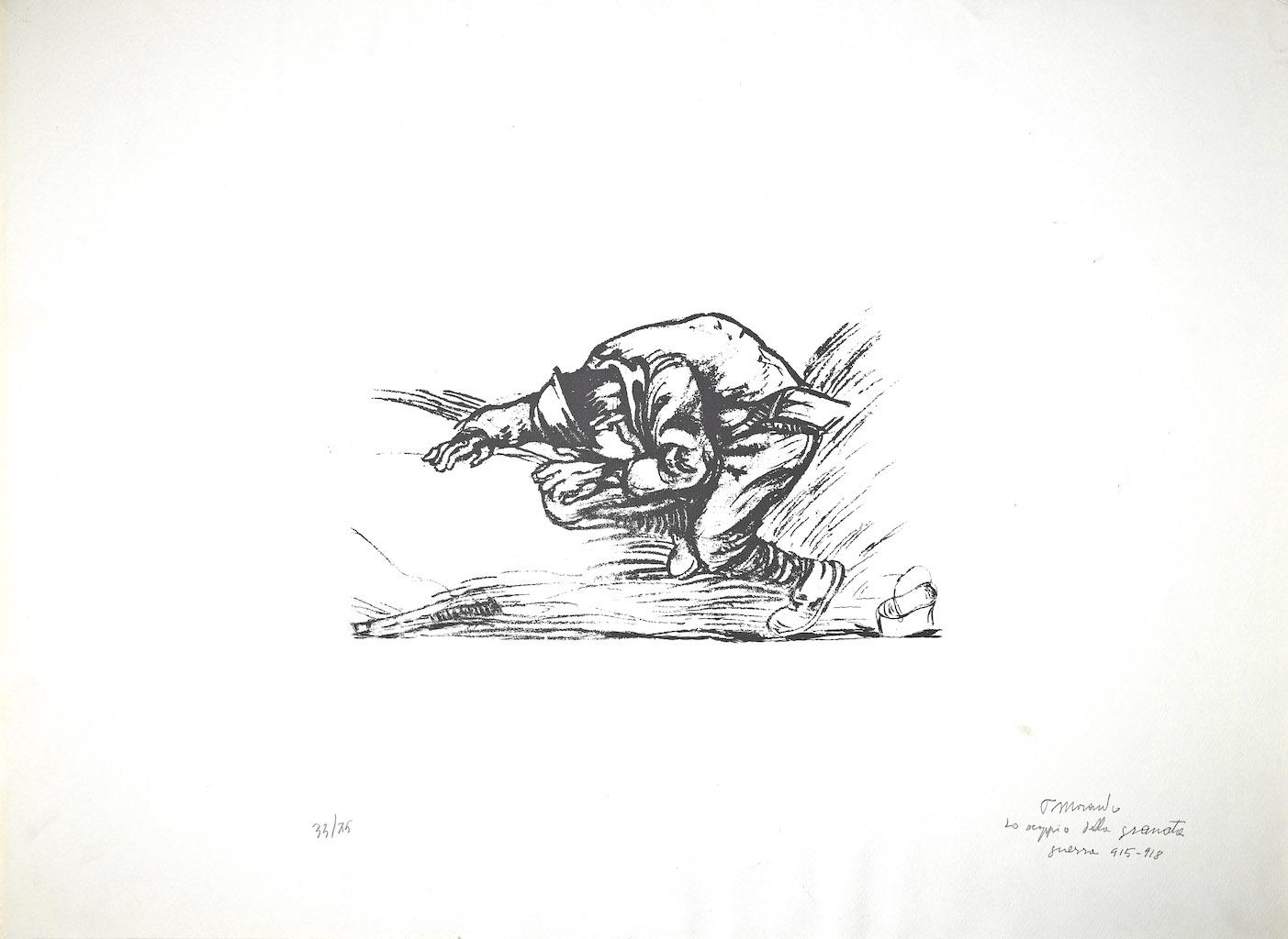 Pietro Morando Figurative Print - The Explosion of the Grenade -  Lithograph by P. Morando - 1950s
