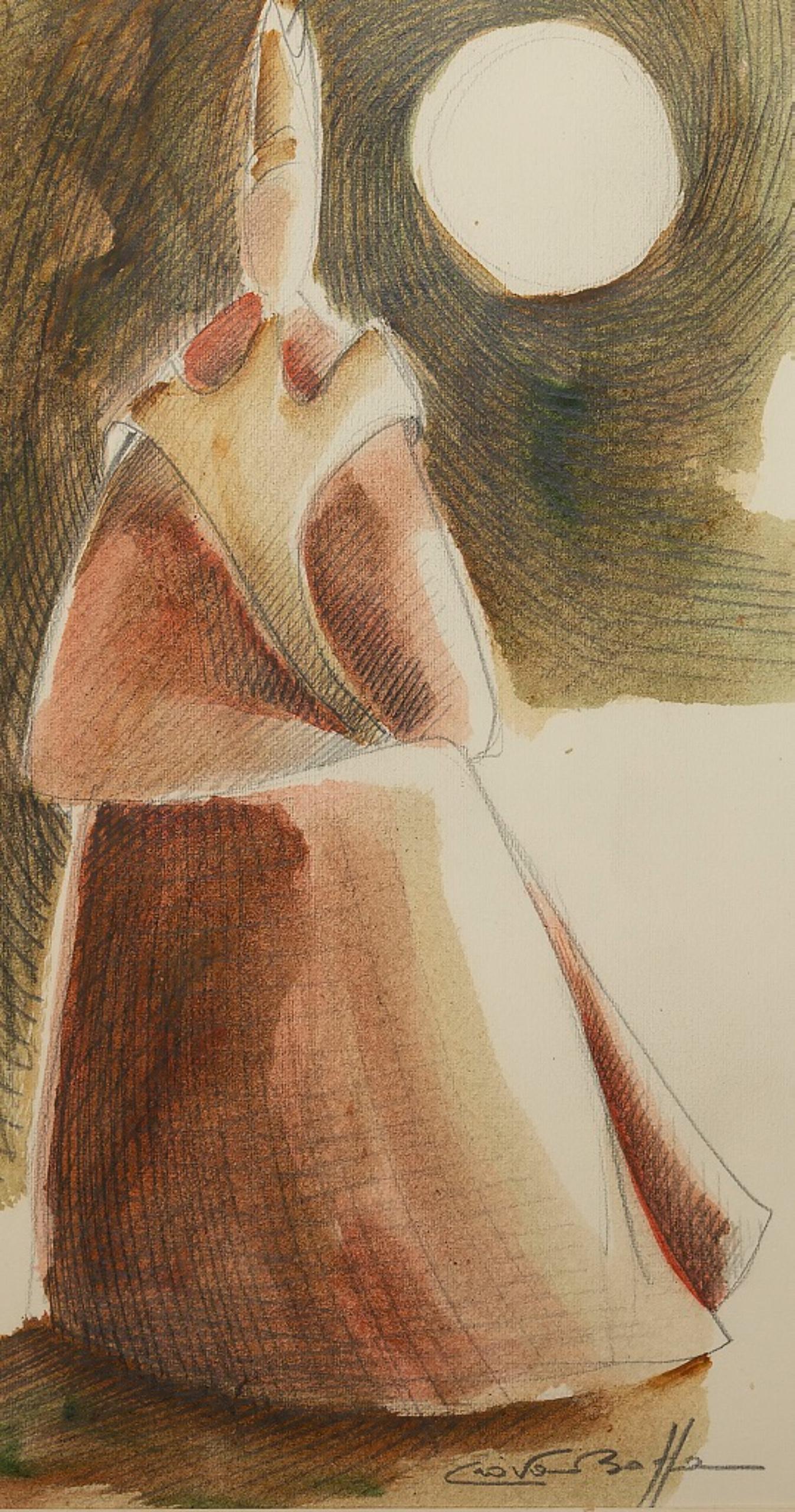 The Cardinal - Pencil and Watercolor Drawing - Late 20th Century - Art by Unknown