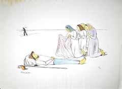 La mort d'un fermier - Lithographie de Pietro Morando - Années 1960
