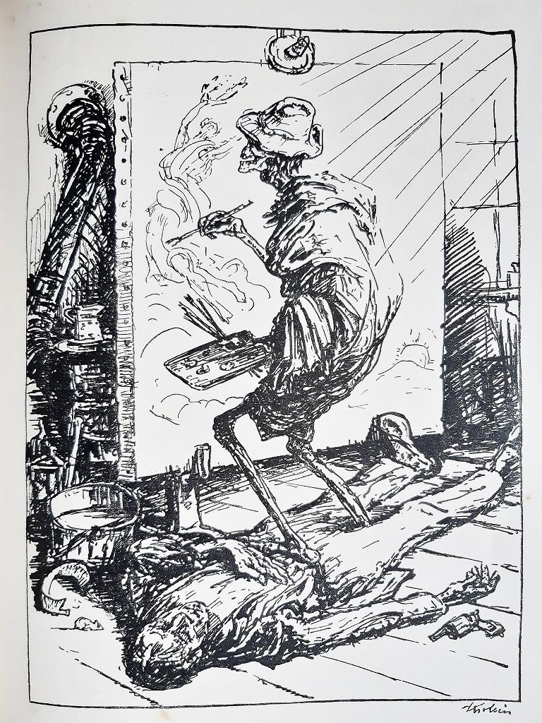 Die Blätter mit dem Tod is an original modern rare book illustrated by Alfred Leopold Isidor Kubin (Leitmeritz, 1877 – Zwickledt, 1959) in 1918.

Original First Edition.

Published by Bruno Cassirer, Berlin.

Format: in 4°.

The book includes 23