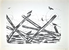 Câble barbelé - Lithographie originale de Pietro Morando - Années 1950