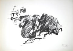 Le repos dans les Trenches - Lithographie originale de Pietro Morando - Années 1950