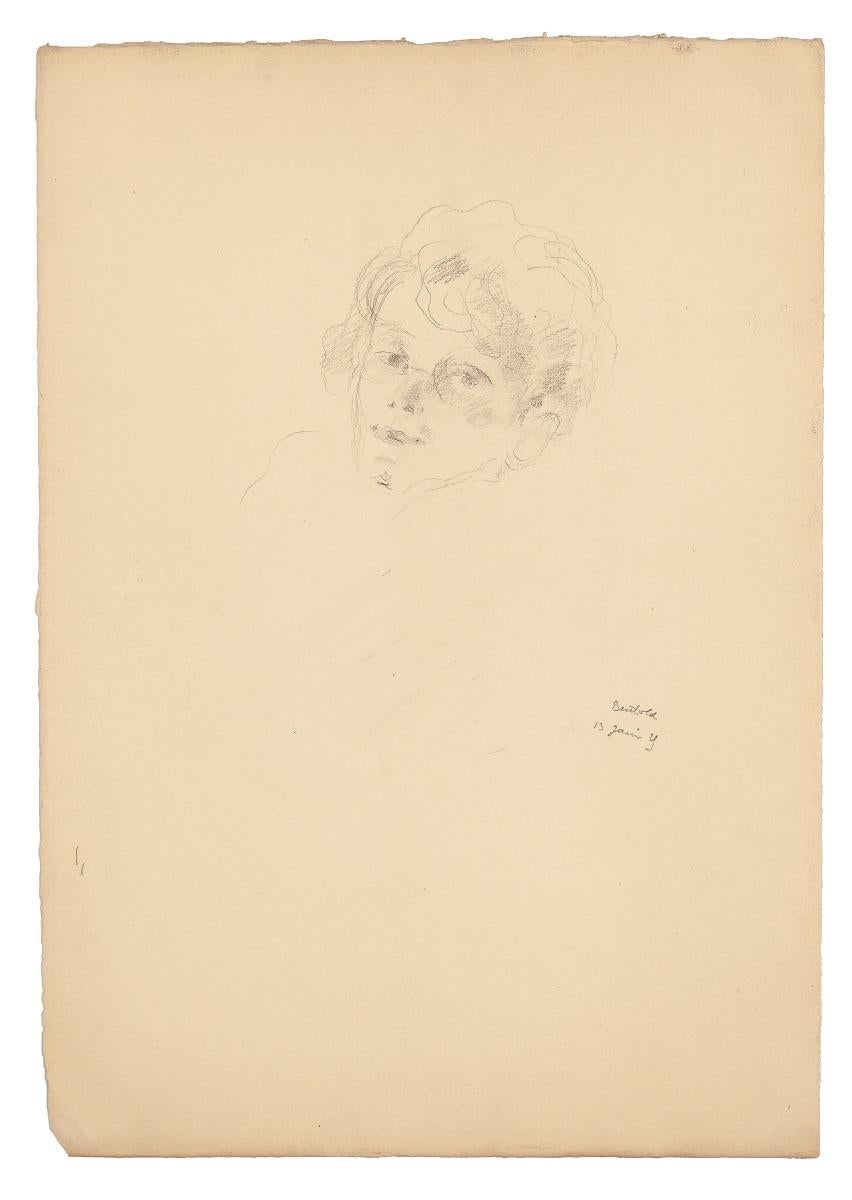 Portrait of Woman - Original Drawing in pencil by Carl Bertold - 1929