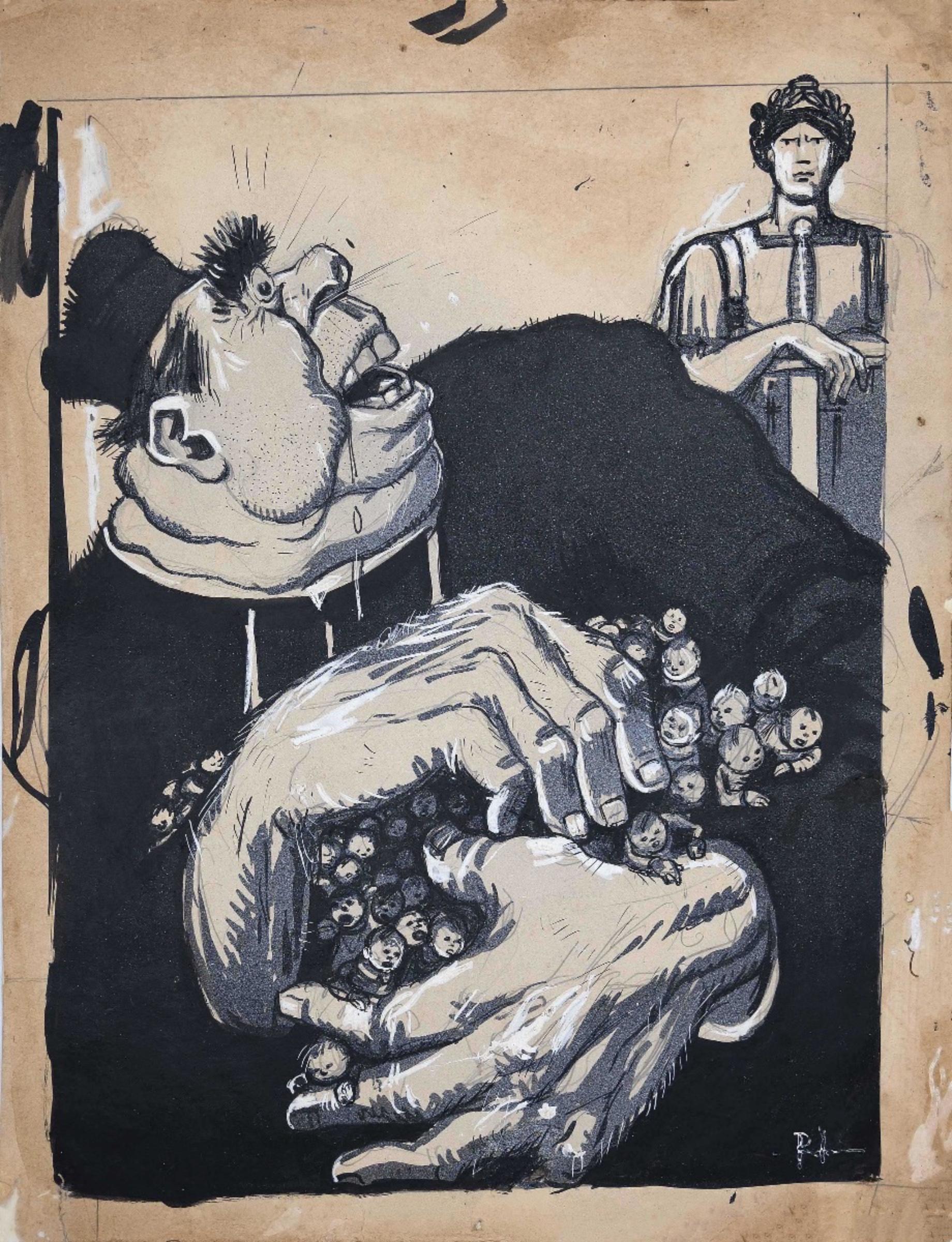 Skizze für L'Asino ist eine Originalzeichnung in Tusche, Blei und Aquarell von Gabriele Galantara vom 06.02.1910

Der Erhaltungszustand des Kunstwerks ist auf gealtertem Papier gut.

Gabriele Galantara (1867-1937), Journalist und einer der