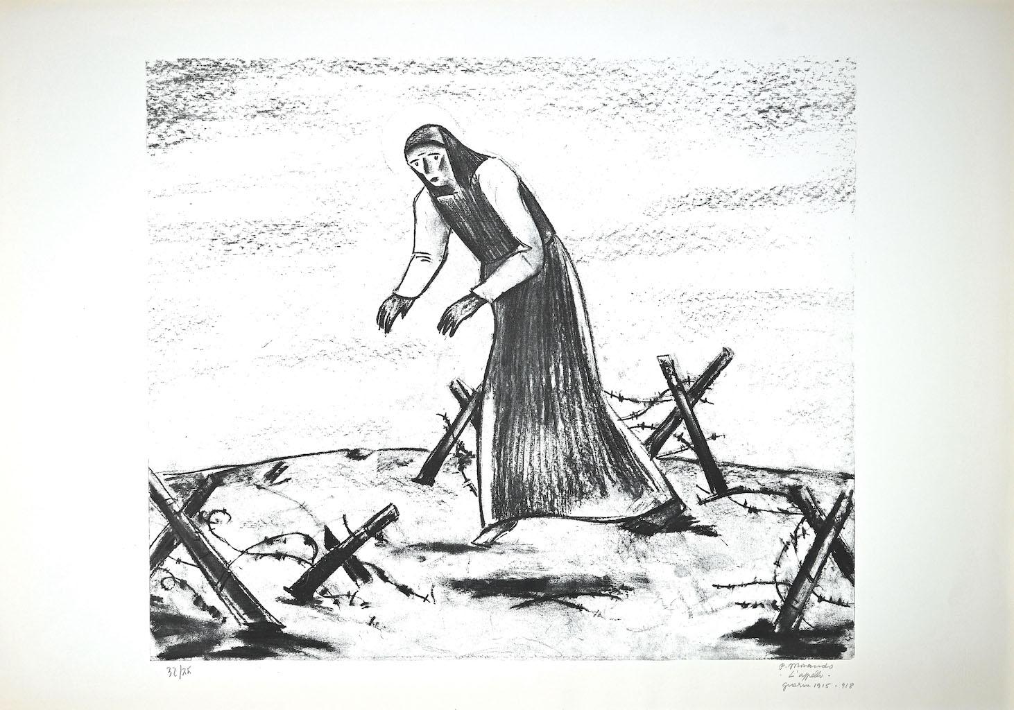 Appel est une lithographie originale réalisée par l'artiste italien Pietro Morando (Alessandria 1889- 1980).

Signé à la main en bas à droite au crayon.

Numérotée en bas à gauche, l'édition est de 32/75 exemplaires.

Bonnes conditions.

Pietro