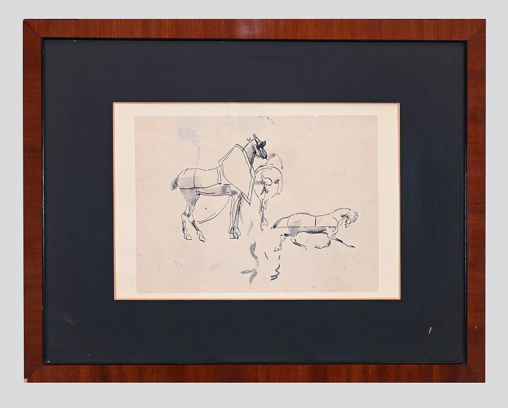 Study for Horses Painting - Original Ink drawing - 19th Century - Art by Unknown