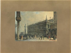 Venecia - Tinta china, acuarela y témpera de Francesco Zanin - 1877