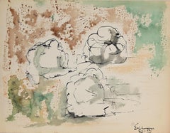 Retro Figures - Original Ink and Watercolor by Henri Espinouze - 1957