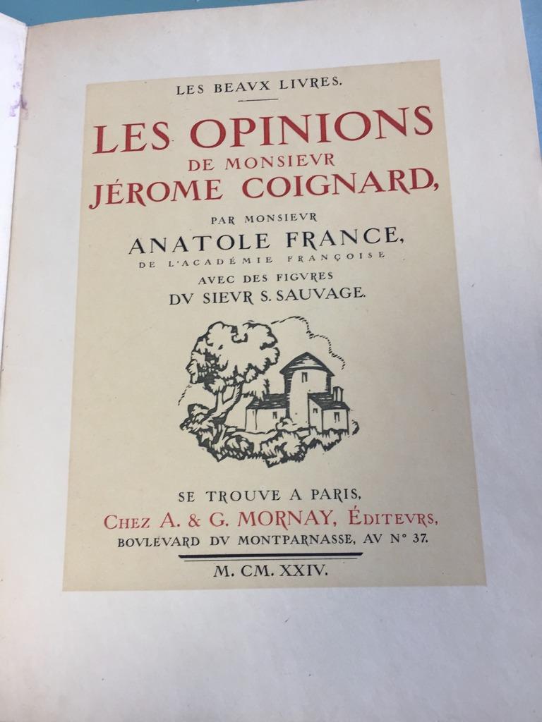 Edition of 1107 copies. One of only 71, plus 10 out of commerce, copies on Japon Imperial paper. Language: french. 
One of the most famous works by the french journalist and novelist Anatole France, or Jacques François-Anatole Thibault (1844–1924),