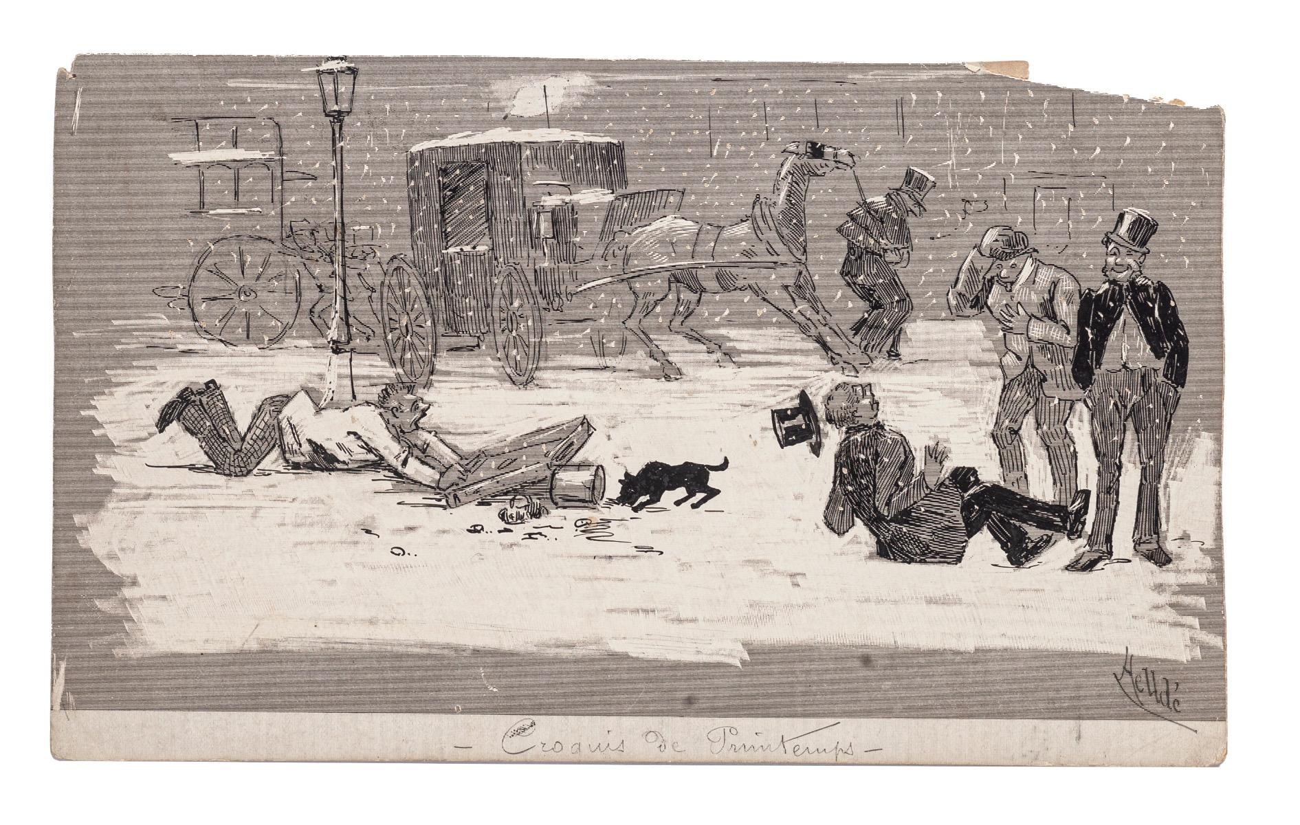 Figurative Art di Unknown - Tempo di neve - Disegno originale a tecnica mista - Inizio XX secolo