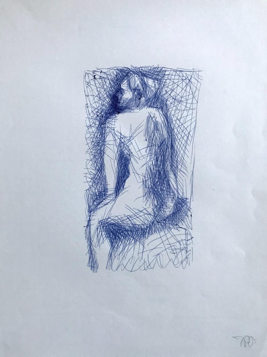 Unknown Figurative Art - Nude - Original Pen Drawing on Paper - Mid-20th Century