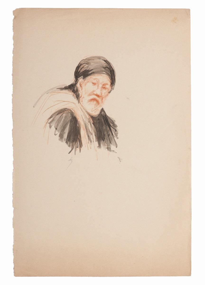 The Old Arab Man - Original Watercolor on Paper - 19th Century