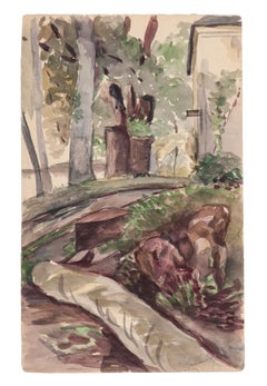 Antique Landscape - Original Watercolor on Paper - Early 20th Century