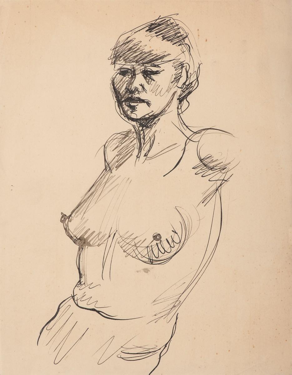 Unknown Figurative Art – Nudefarbener Stift – Original auf Papier – frühes 20. Jahrhundert