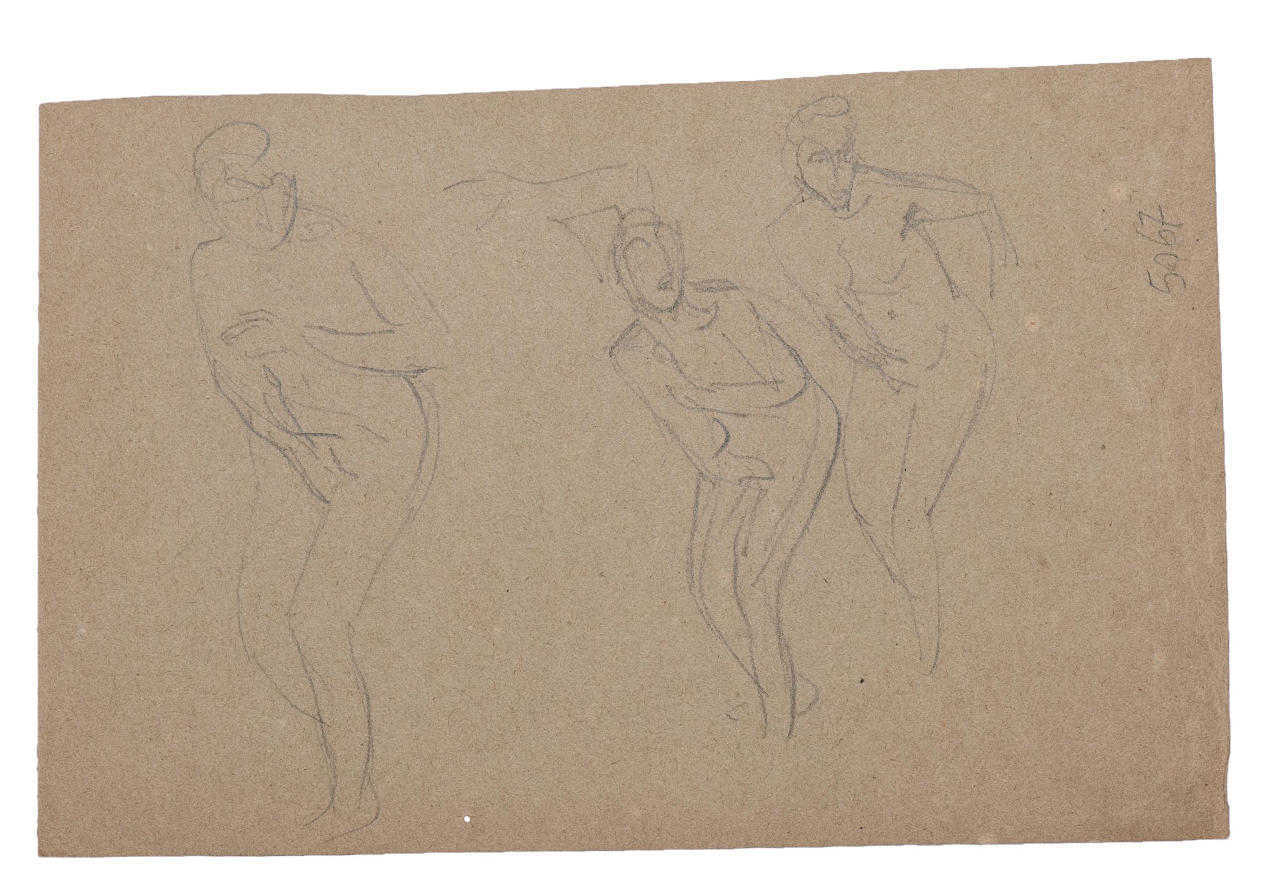 Figures of Women - Original Pencil by Charles Lucien Moulin - Early 20th Century