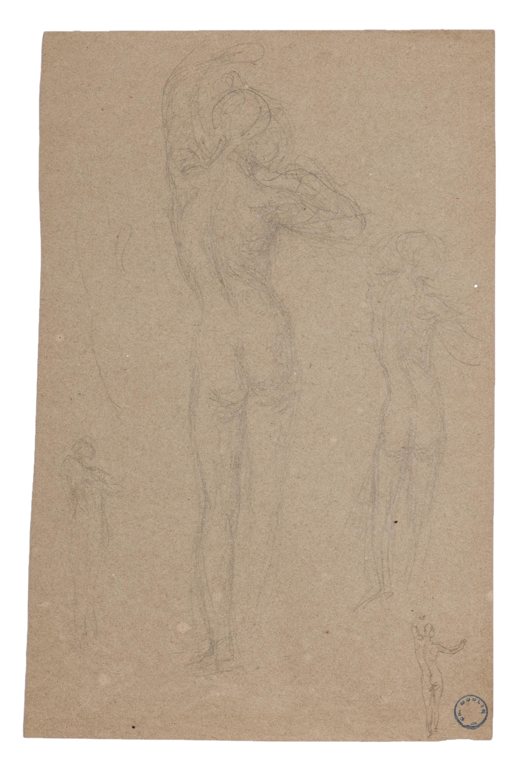 Figures of Women - Original Pencil by Charles Lucien Moulin - Early 20th Century For Sale 1