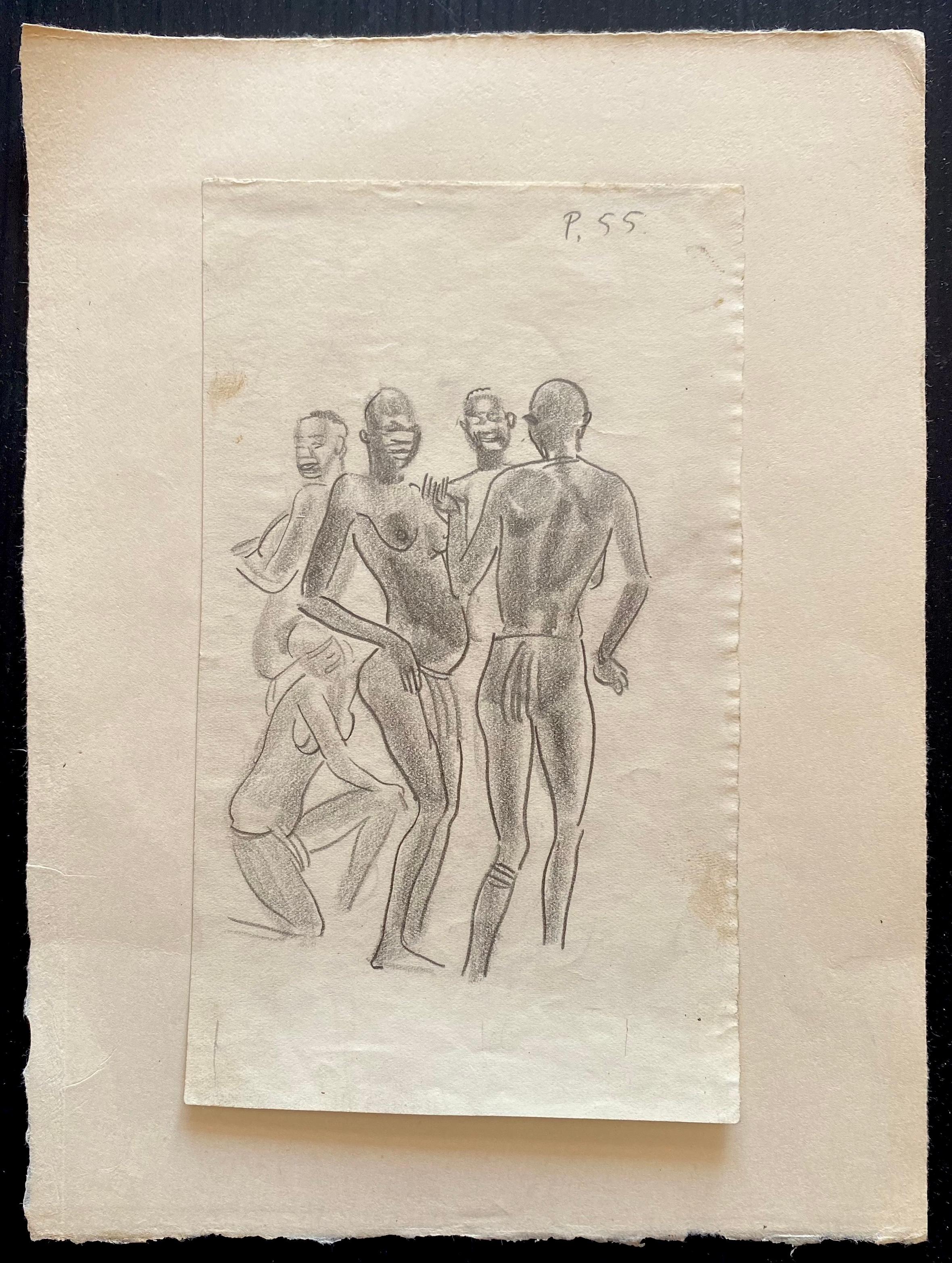 Figures is an original drawing in pencil on paper by Emmanuel Gondouin in 1930 ca.

In Good condition with diffused foxing.

Not signed.

This artwork represents several figures The artwork is depicted through strong strokes in a well-balanced