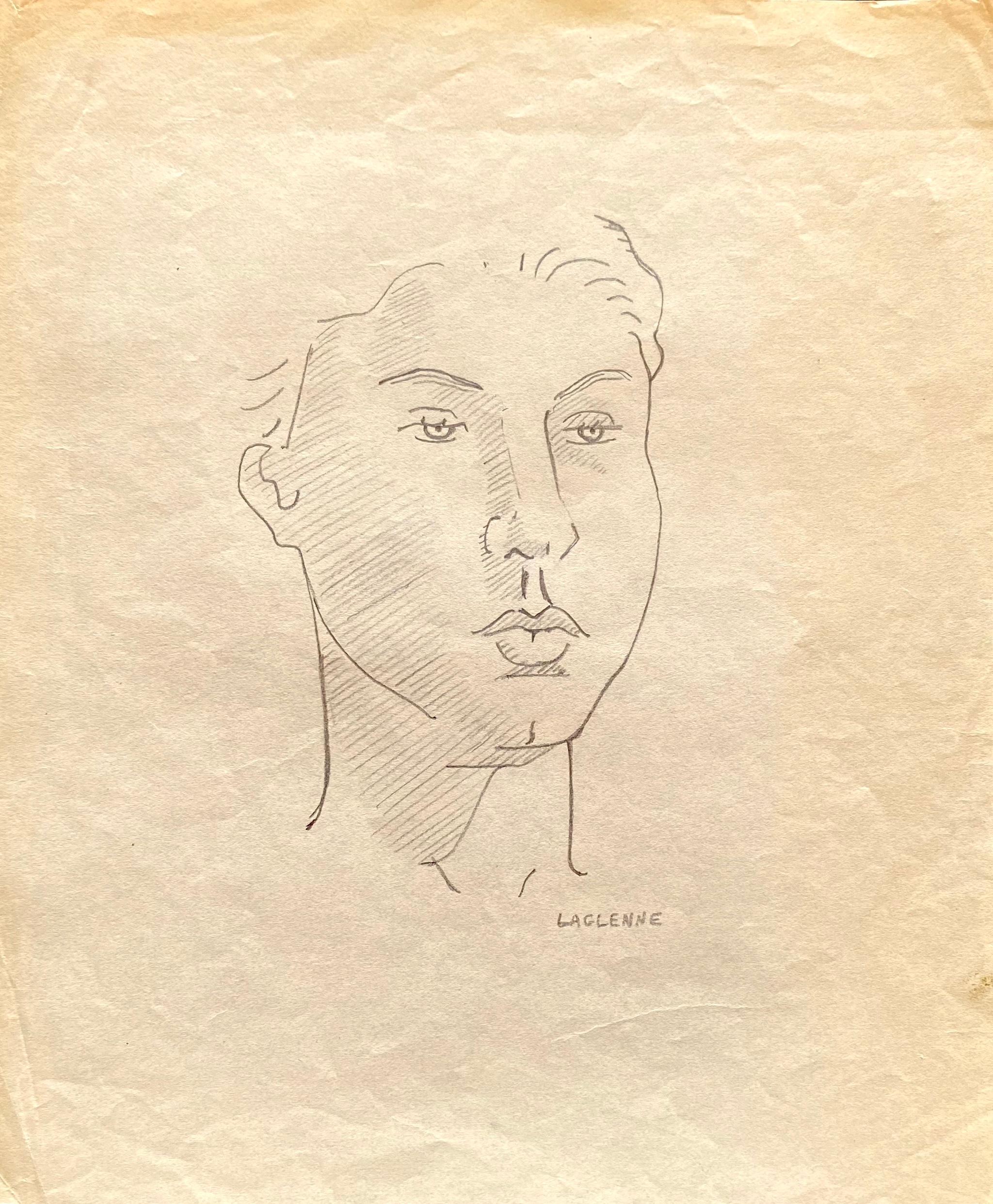 Portrait - Original Pencil Drawing by Jean-Francis Laglenne - 1950s
