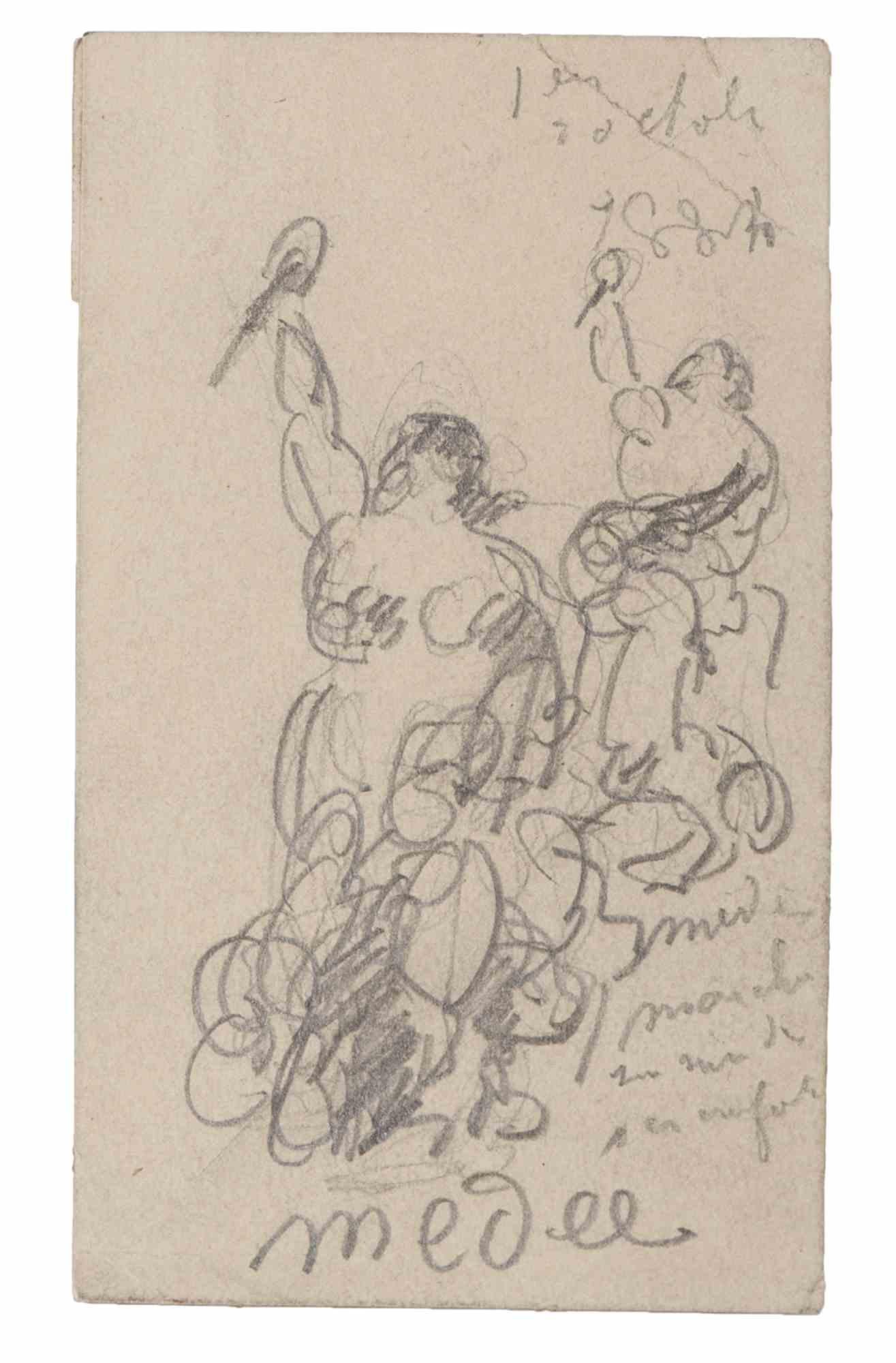 Unknown Figurative Art - Medée - Original Pencil Drawing - Early 20th Century