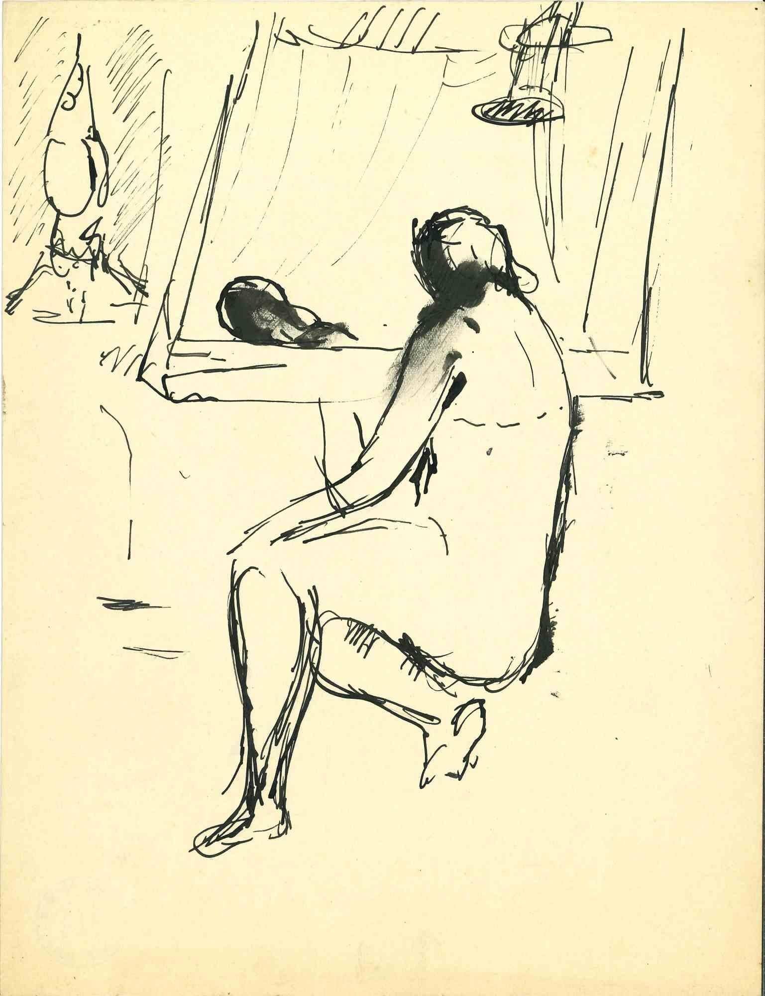 Nude - Original India Ink Drawing by Herta Hausmann - 1940 ca.