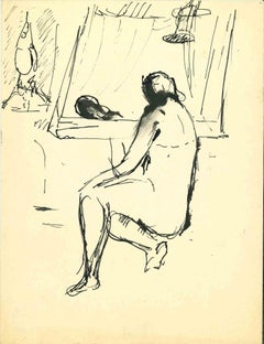 Used Nude - Original India Ink Drawing by Herta Hausmann - 1940 ca.