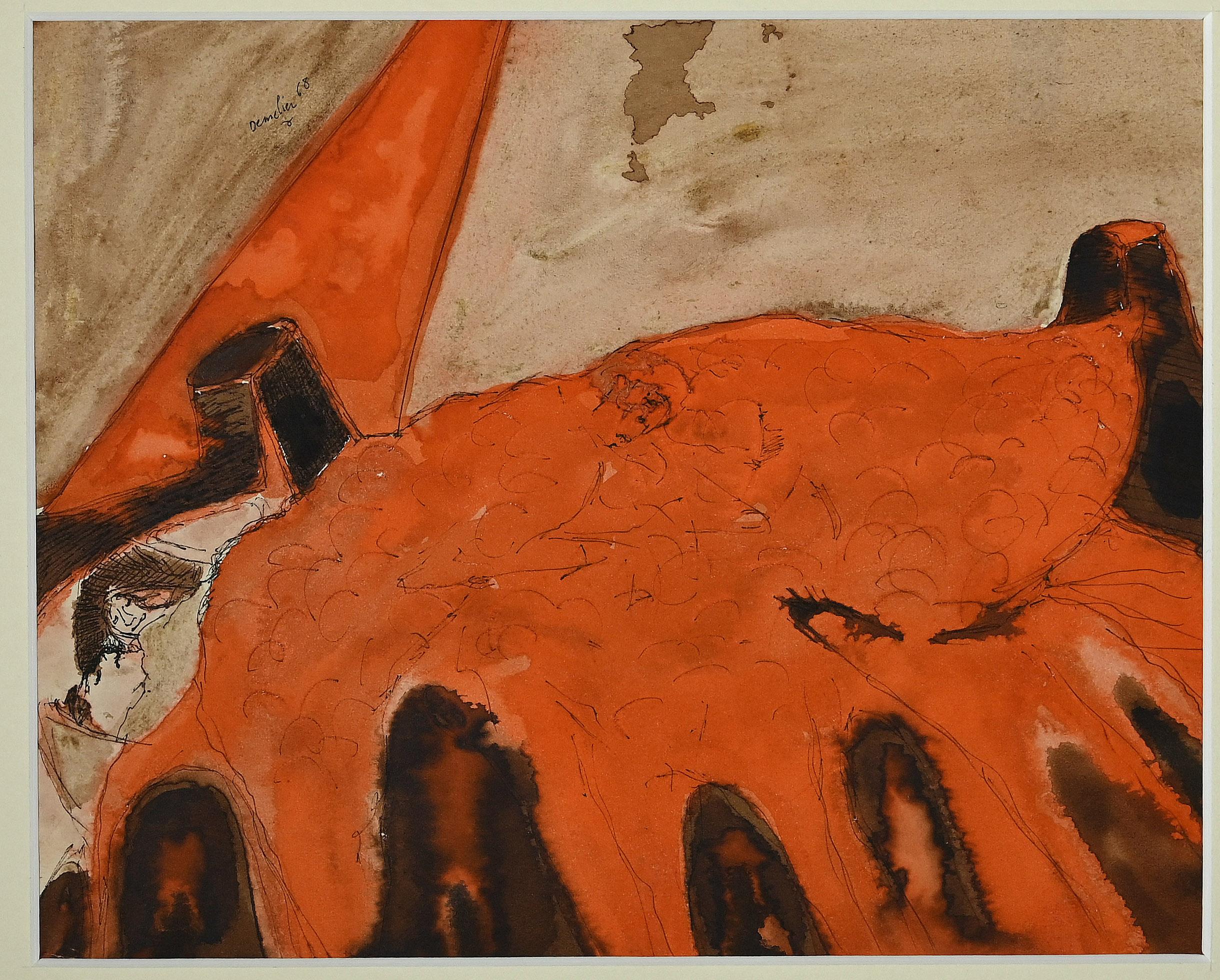 In Bett - Original-Aquarell von Jean Demelier - 1968 im Angebot 1