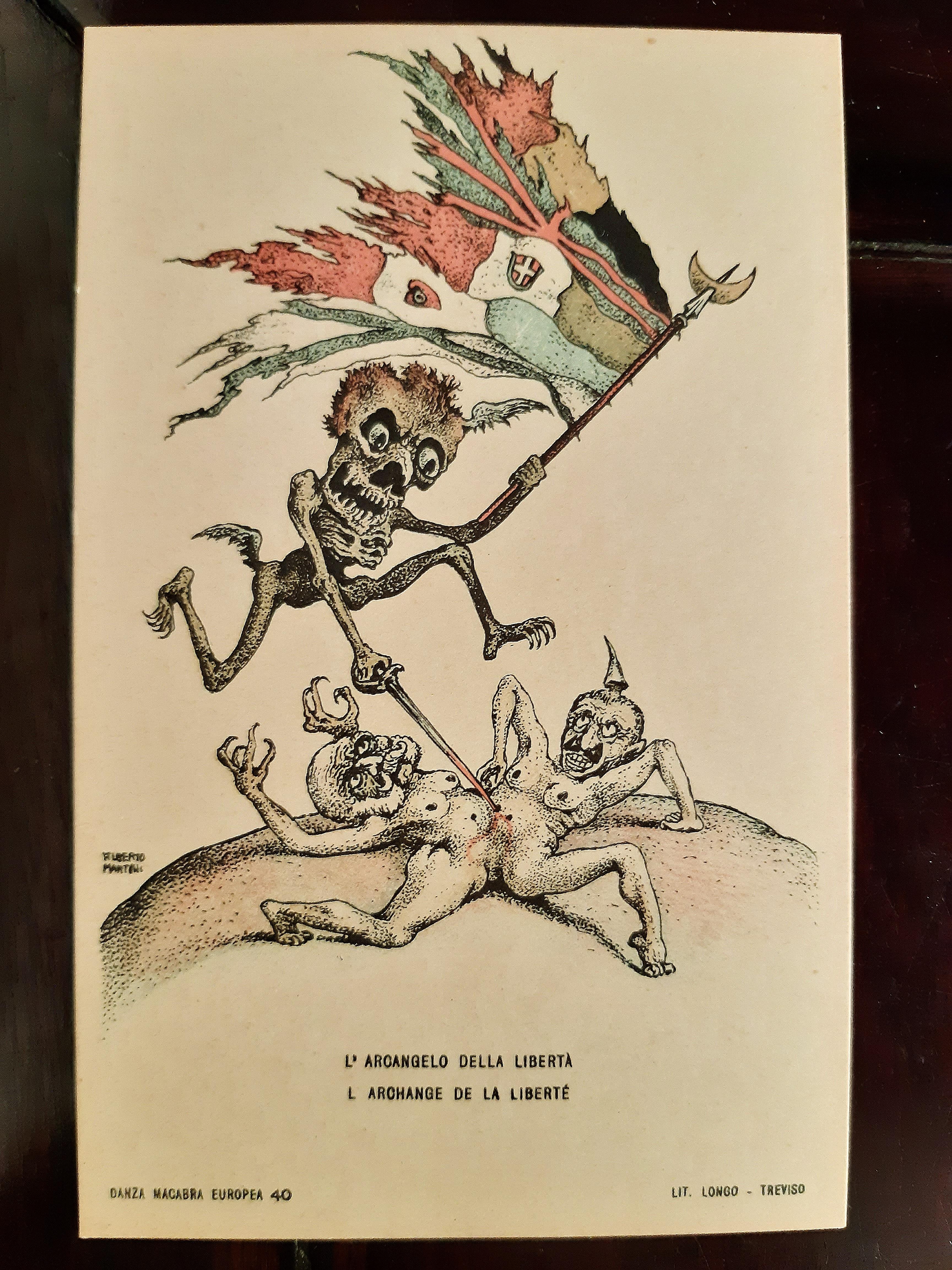 La Danza Macabra is an original modern Series illustrated by Alberto Martini (Oderzo, 1876 – Milan, 1954) in 1915.

Original Edition.

Published by Domenico Longo, Treviso.

Fourth series n ° 38/40; includes 5 handcolored lithographic