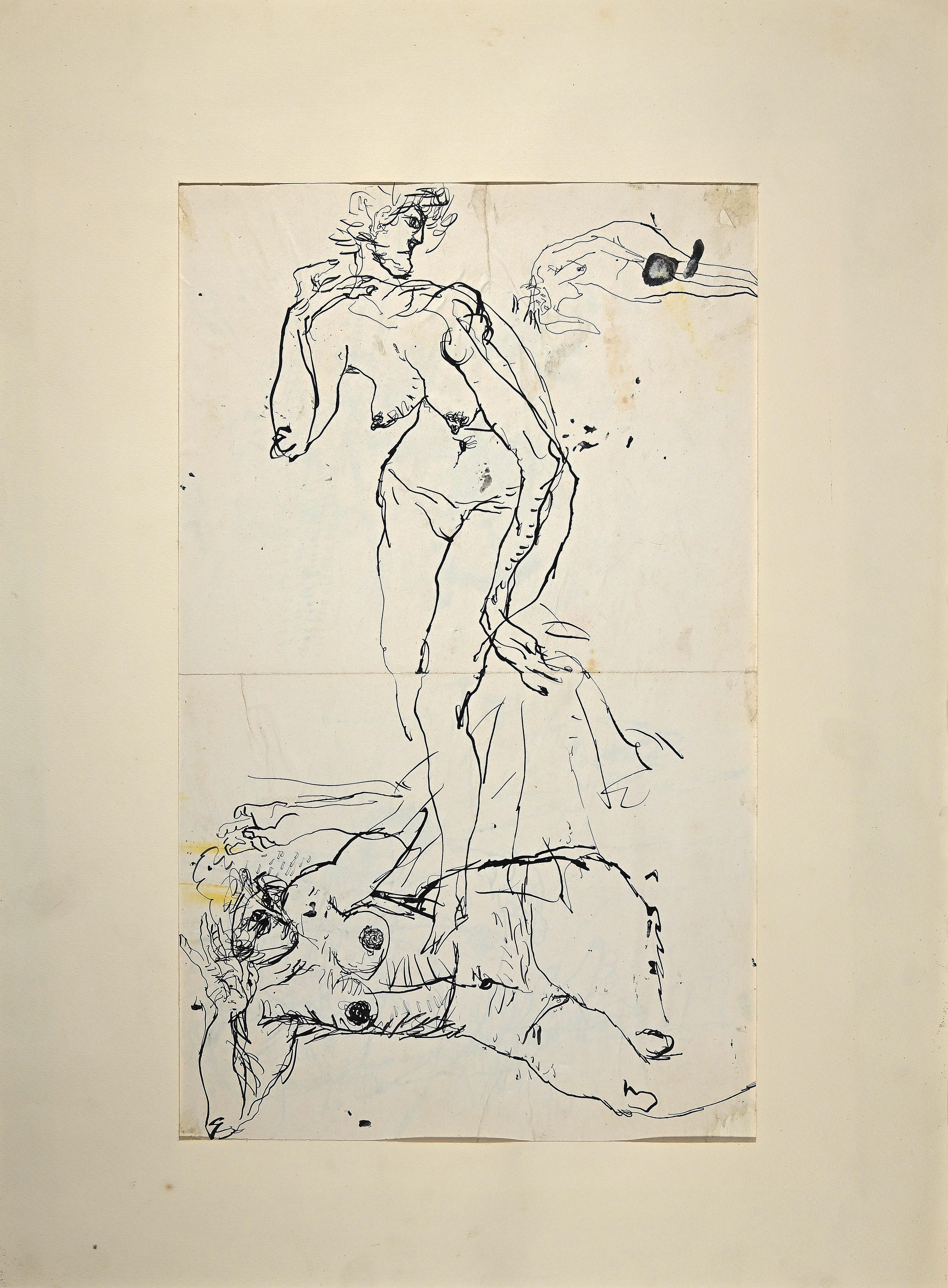 Nude Figures is an original China Ink drawing on paper glued on cardboard realized by Sergio Barletta in 1958, included a Passepartout. In very good conditions, with some sign of humidity.

Sergio Barletta (1934) is an Italian cartoonist and