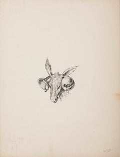 Original-Zeichnung mit Bleistift „Der Affe mit Glocken“ – frühes 20. Jahrhundert