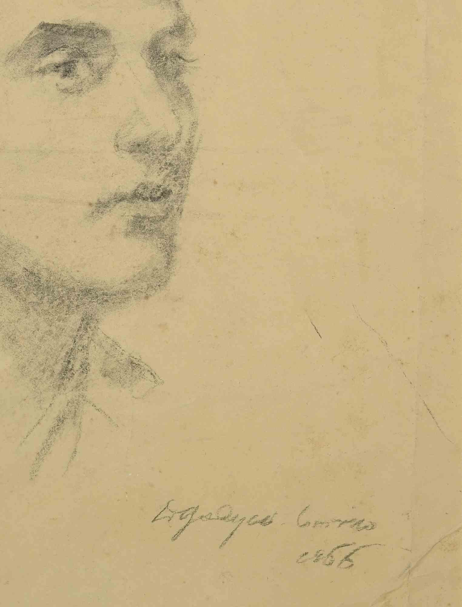Portrait d'un homme - Dessin original au fusain de Dimitri Godycki Cwirko - 1966 en vente 2