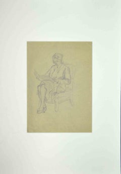 Woman Reading - Original Pencil Drawing - 1950s
