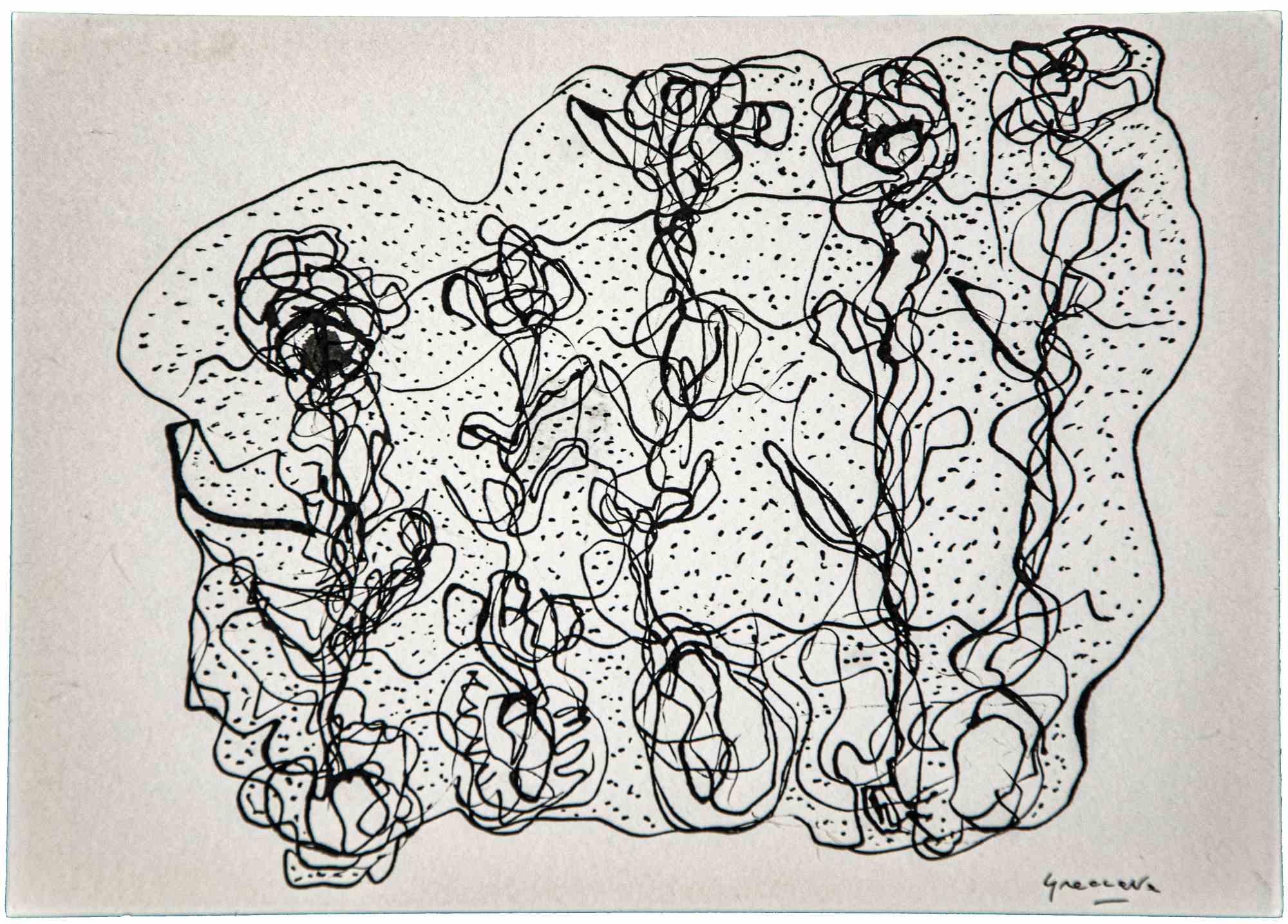 Composition is an original china ink drawing realized by Maurizio Gracceva (Roma, 1955) in 2010.

Good condition.

Hand-signed.

Author of numerous philosophical and literary essays, since a very young age  Maurizio Gracceva has loved painting, but