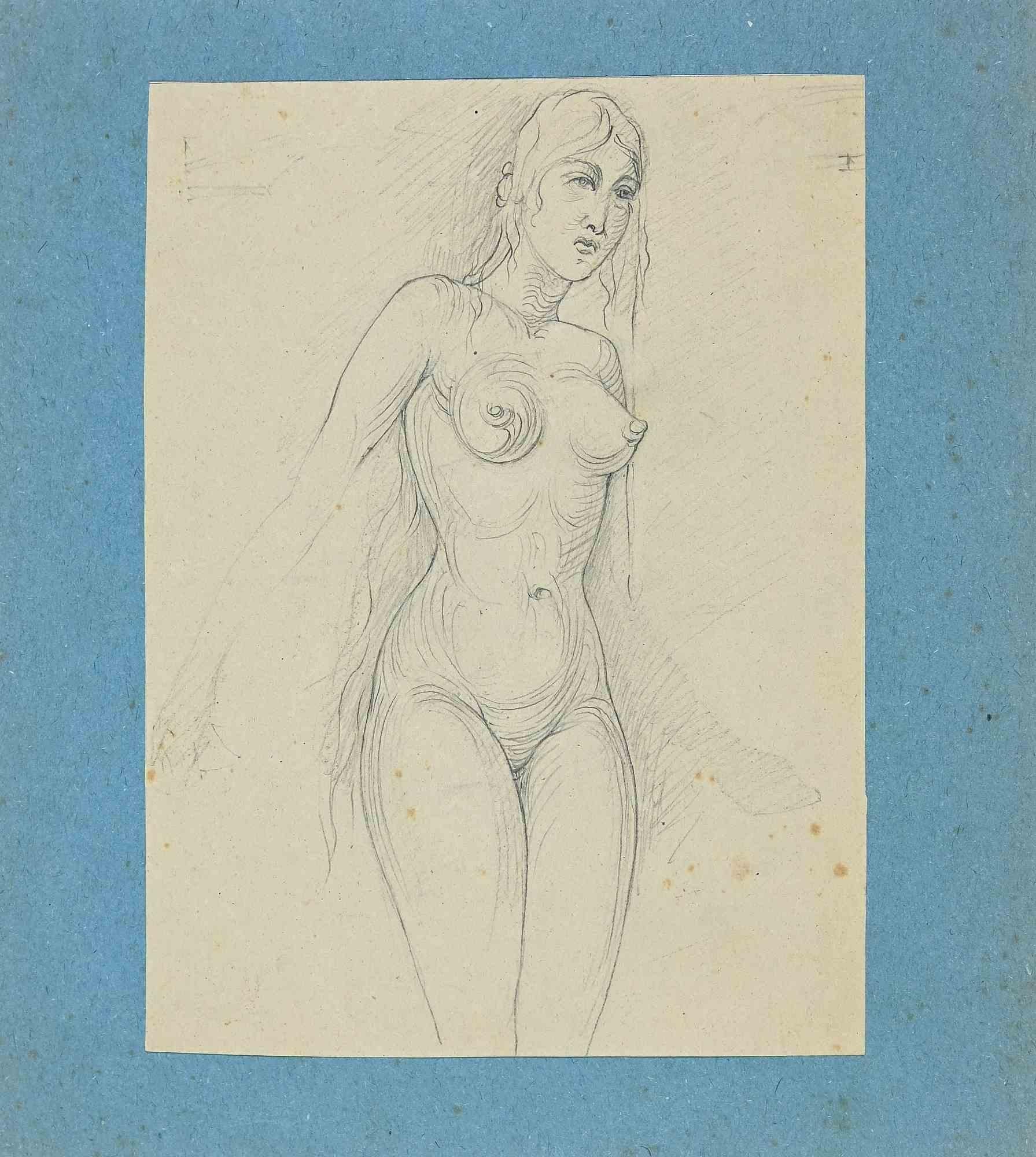 Nude Unknown - Femme nue séduisante - Dessin original au crayon - Début du 20ème siècle