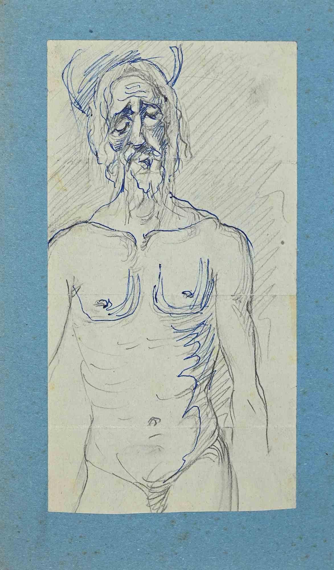 Unknown Figurative Art – Christ – Original-Bleistift- und Bleistiftzeichnung – frühes 20. Jahrhundert
