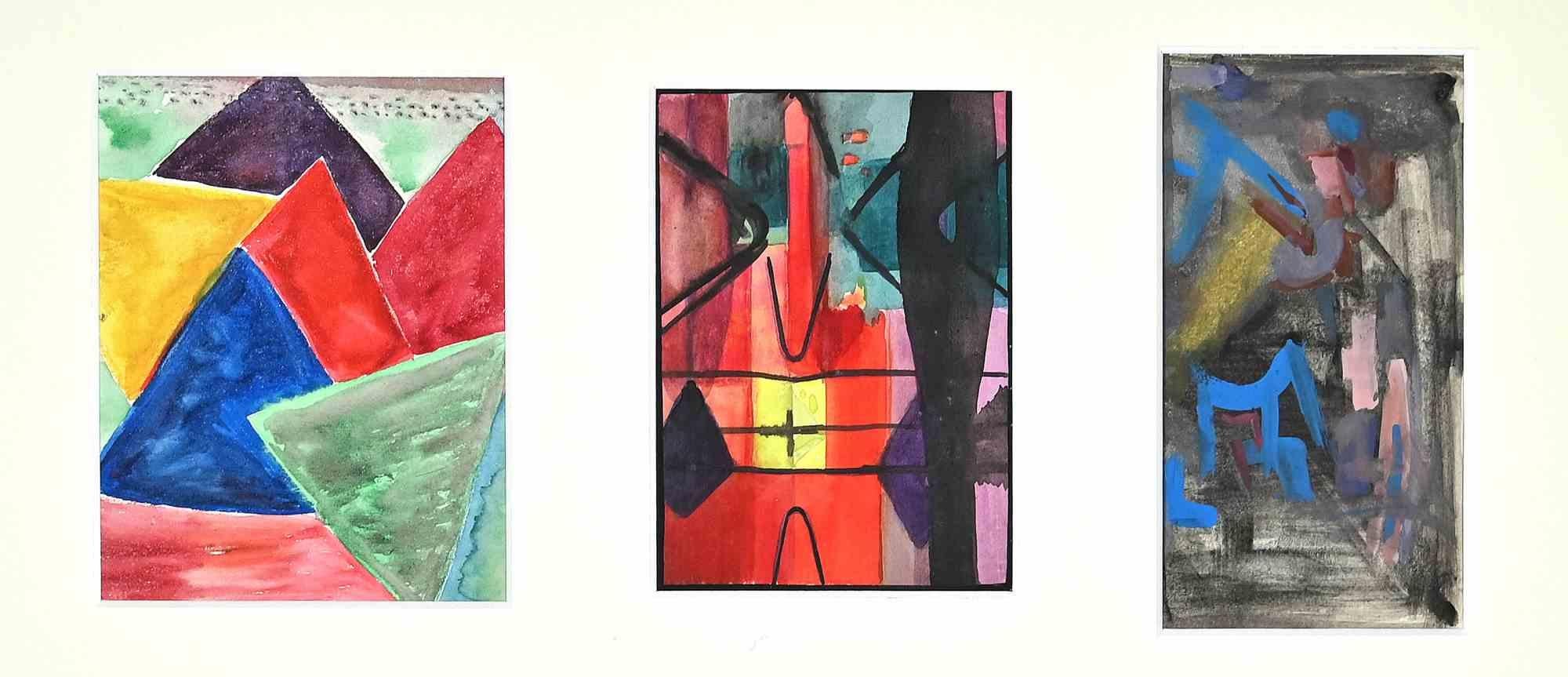 Unknown Figurative Art - Compositions - Original Paintings in Watercolor - Mid-20th Century