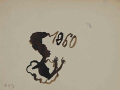 Feliz 1960 - Acuarela sobre papel de Mino Maccari - Años 60