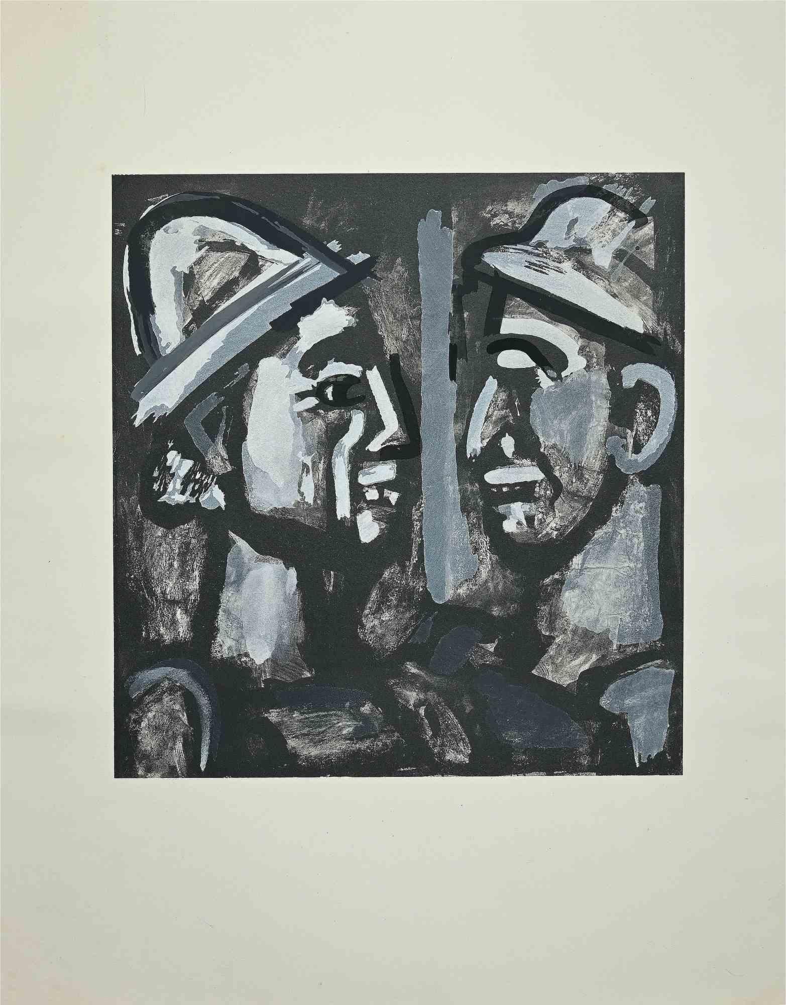 Unknown Abstract Drawing – Face - Fototyp-Reproduktion des Tempera-Gemäldes von Rouault - 1933