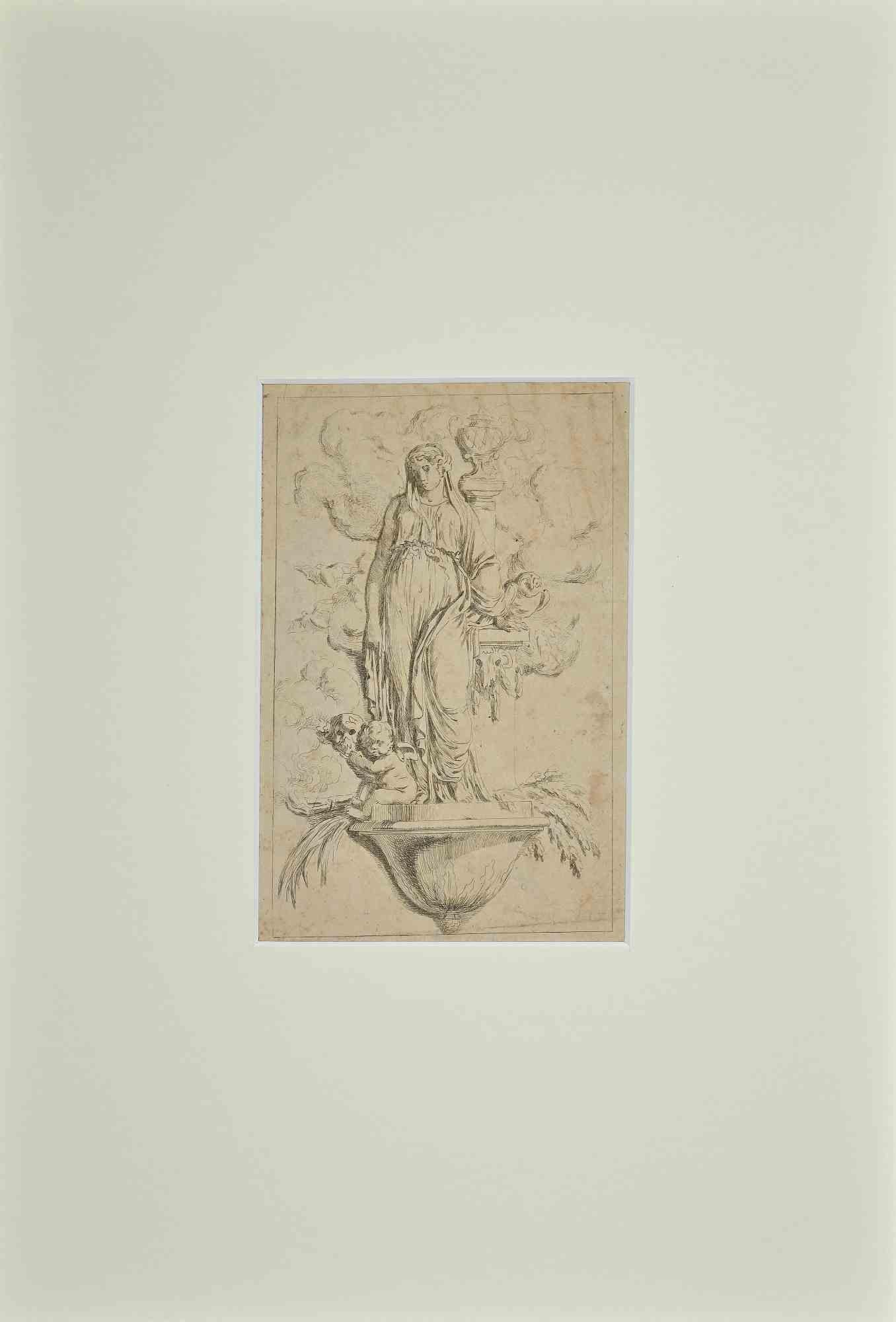 Unknown Figurative Art - Study for a Frieze - Original Pen Drawing - 18th Century