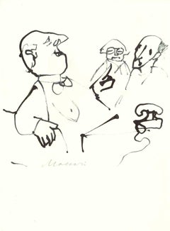 Conversation - Drawing on Paper by Mino Maccari - 1970s