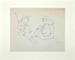 Hunters - Drawing on Paper by Mino Maccari - 1970s