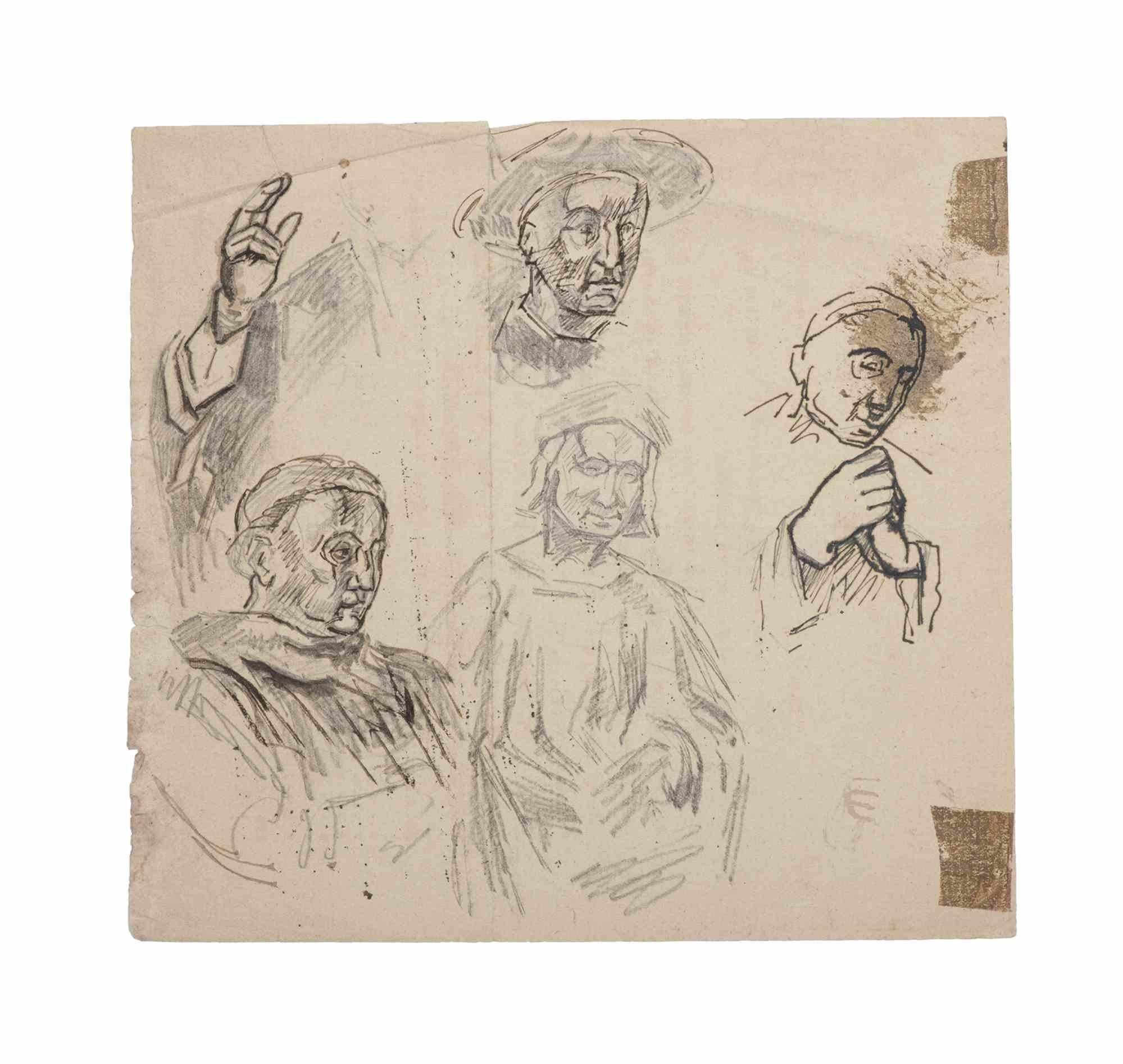 Unknown Figurative Art - Figures - Original Pencil on Paper - Early 20th Century