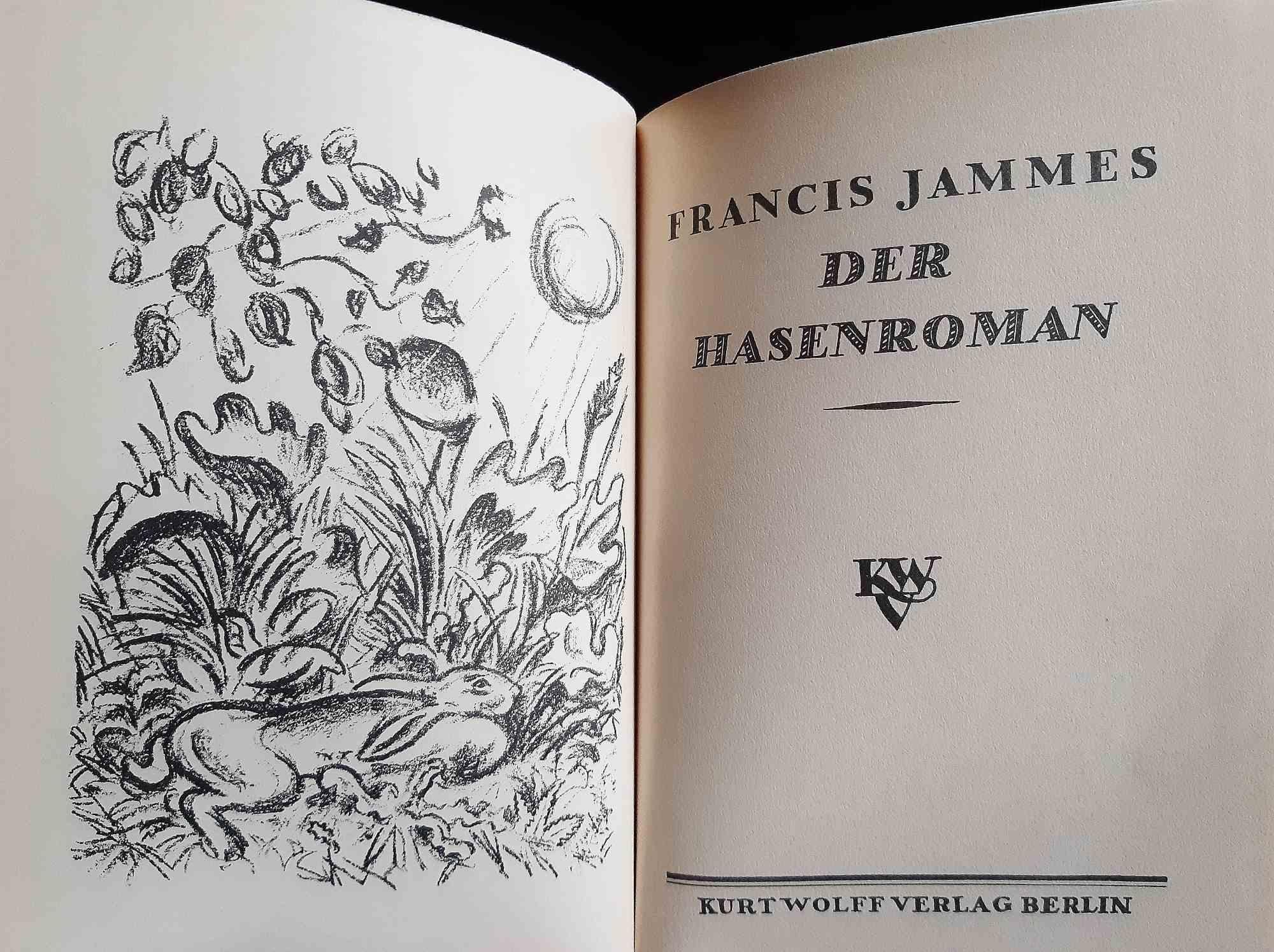 Der Hasenroman is an book written by Francis Jammes (Tournay, 1868 - Hasparren, 1938) and illustrated by Richard Seewald (1889-1976) in 1916.

Original First Edition.

Published by Kurt Wolff, Leipzig.

Format: small 4°. The dimensions of the book