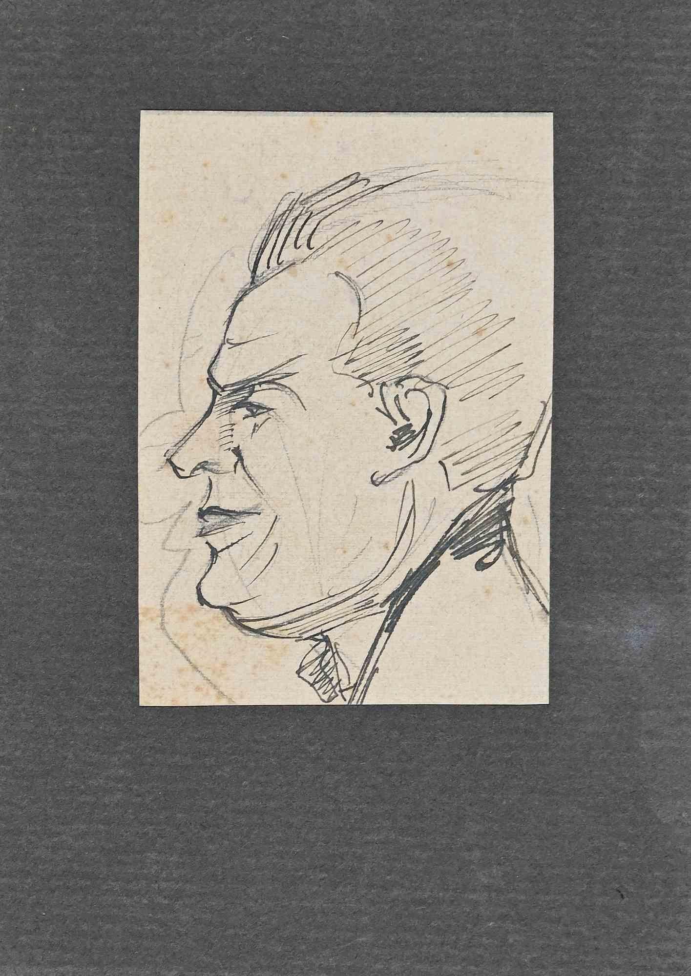 Unknown Figurative Art - Portrait - Original Pencil Drawing - Mid-20th Century