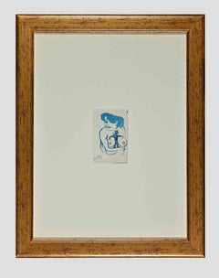 Blue Woman - Original Watercolor on Paper by Mino Maccari - 1970