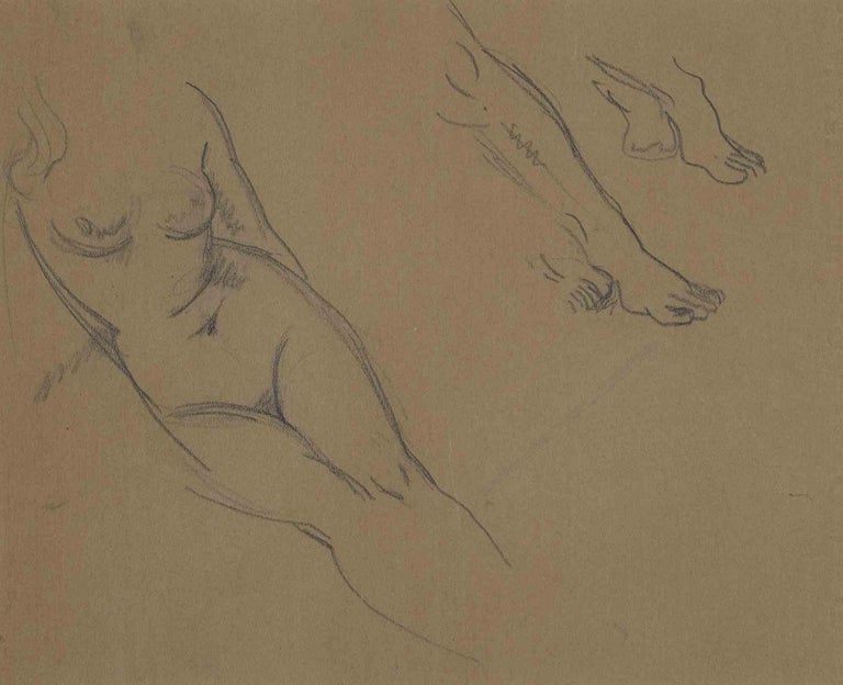 Study of Figure - Original Pencil Drawing by Mino Maccari - Early 1900 - Art by  Mino Maccari