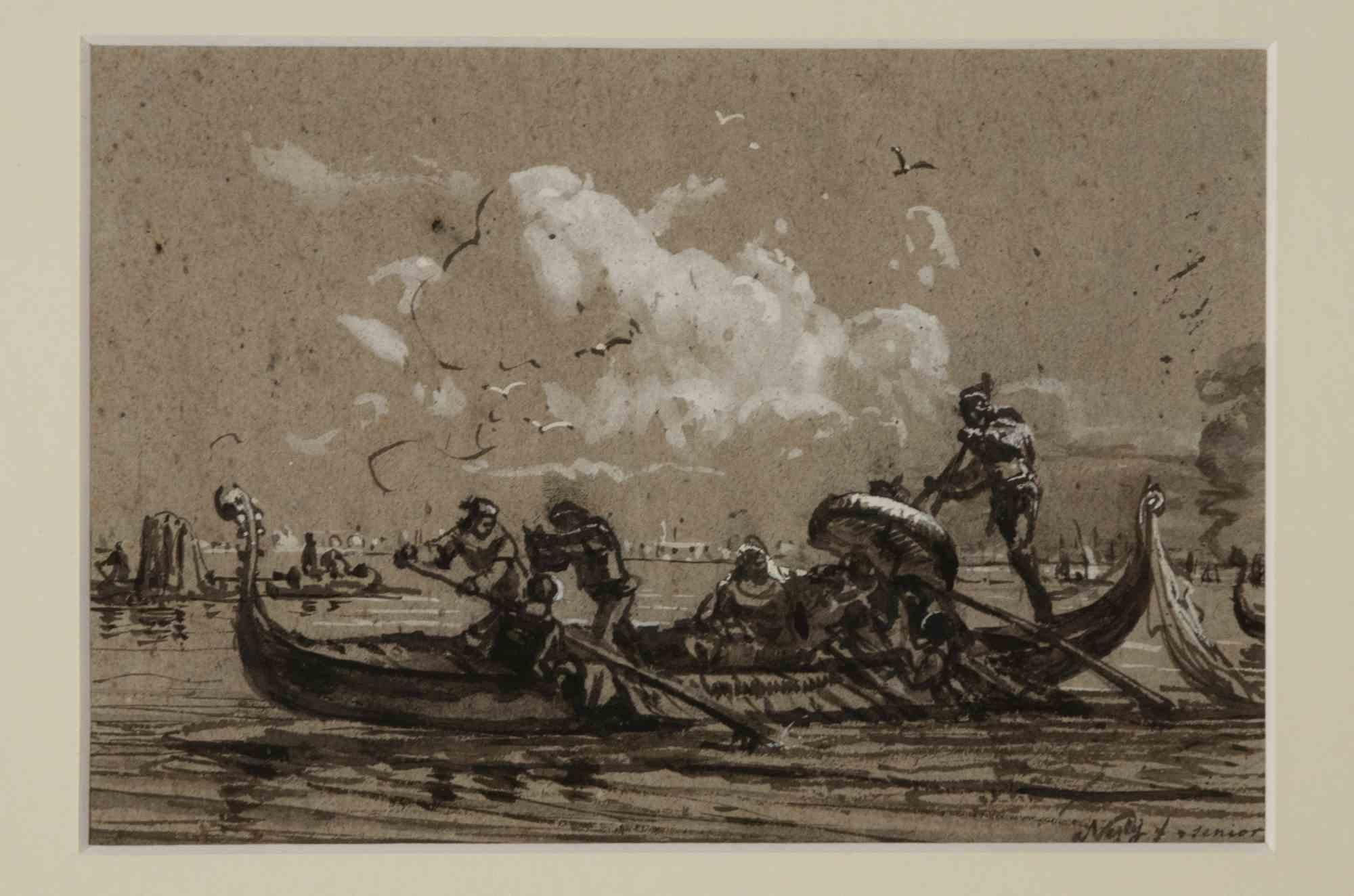 Venedig ist ein Originalkunstwerk, das in den 1870er Jahren von Friedrich Paul Nerly (1842-1919) geschaffen wurde.

Aquarell. Handsigniert am unteren rechten Rand.

Inklusive eines schönen vergoldeten Rahmens.