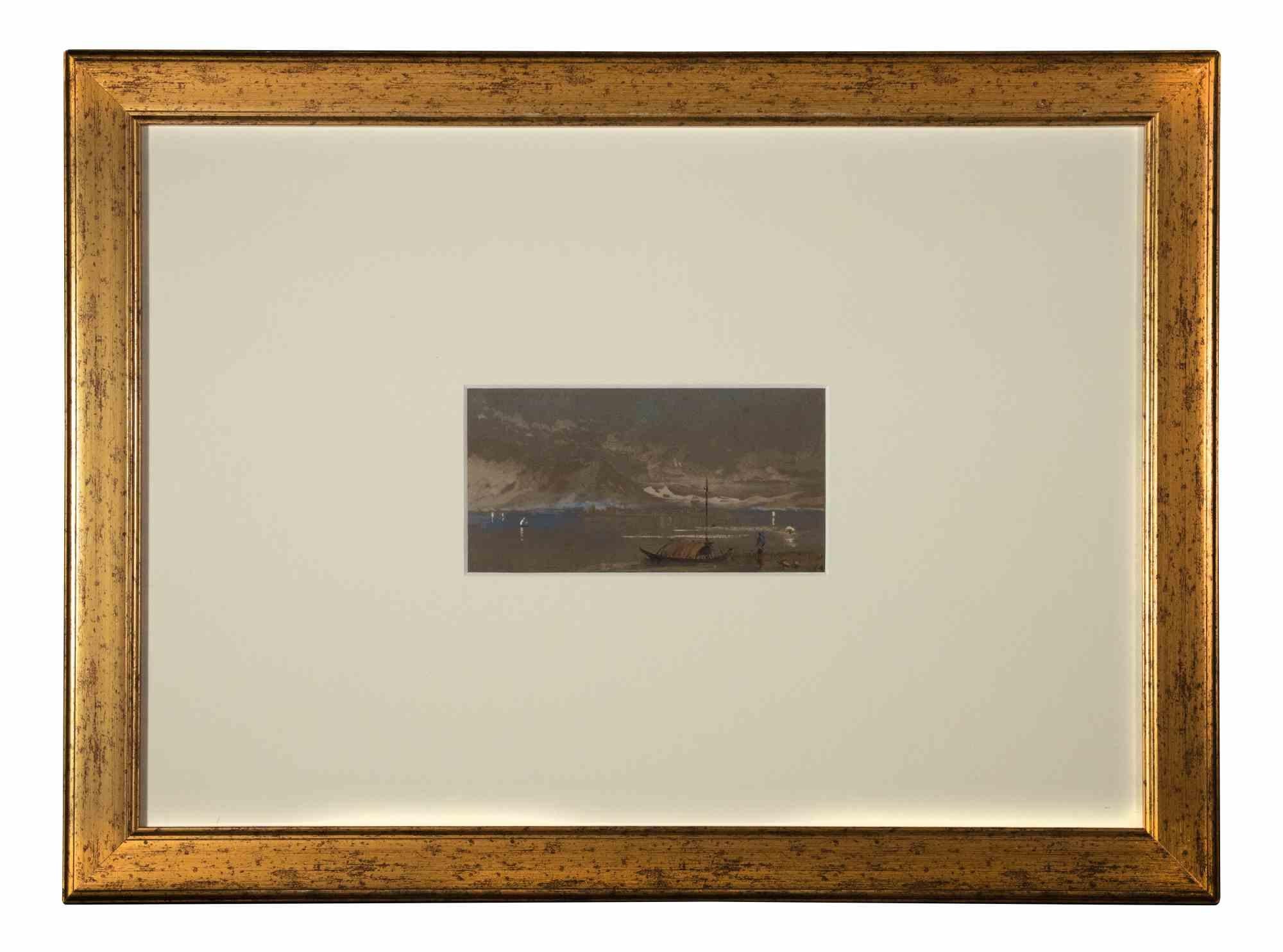 Como. The mountain on the lake - Original Tinte und Aquarell - Mitte des 20. Jahrhunderts – Art von Unknown