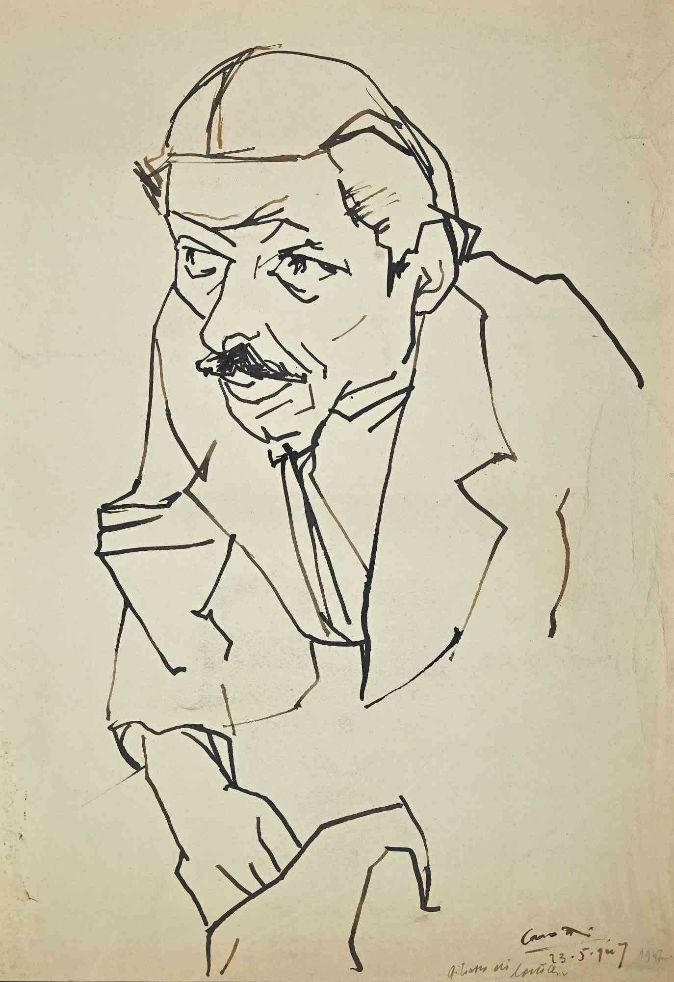 Portrait - Original pen drawing by Umberto Maria Casotti - 1947