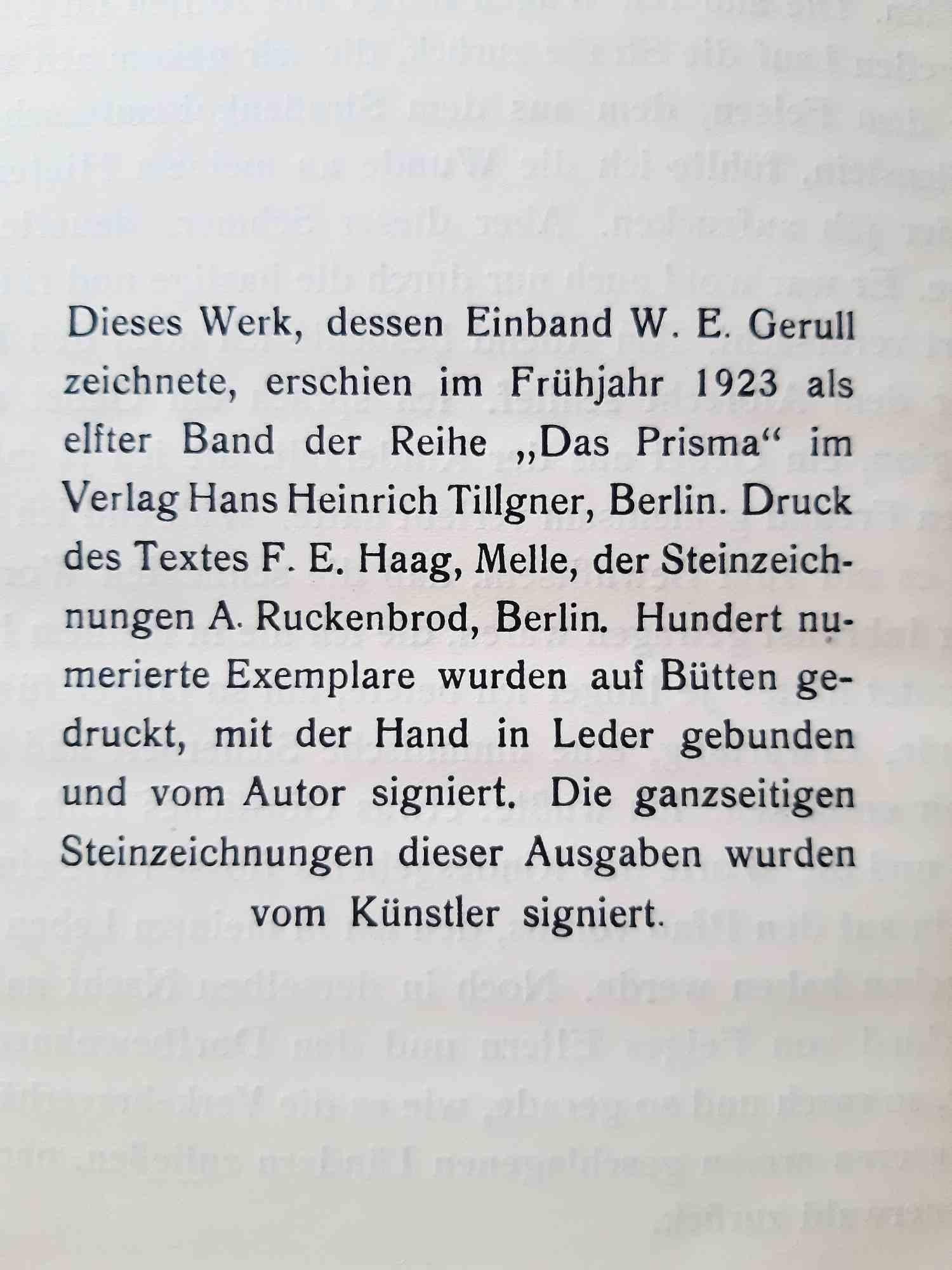 Ekstatische Geschichten is an original modern rare book written by Arthur Holitscher (22 August 1869 – 14 October 1941) and illustrated by Magnus Zeller (Biesenrode, August 9, 1888 - Berlin, February 25, 1972) in 1923.

Original First