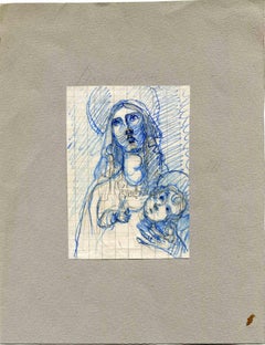 Antique Madonna - Original Pen And Pencil - Early 20th Century
